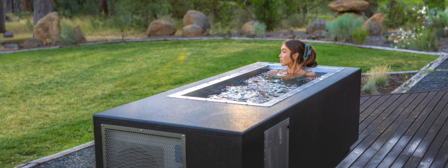 Woman Cold Plunging in her Backyard